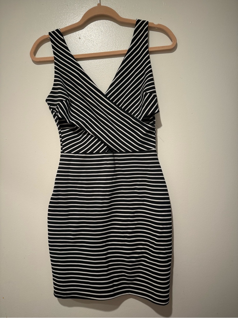 Soprano Black and White One-Shoulder Striped Dress